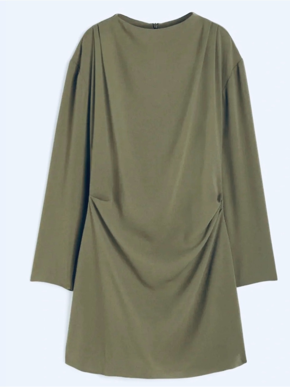 H&M Olive Draped Long Sleeve Dress